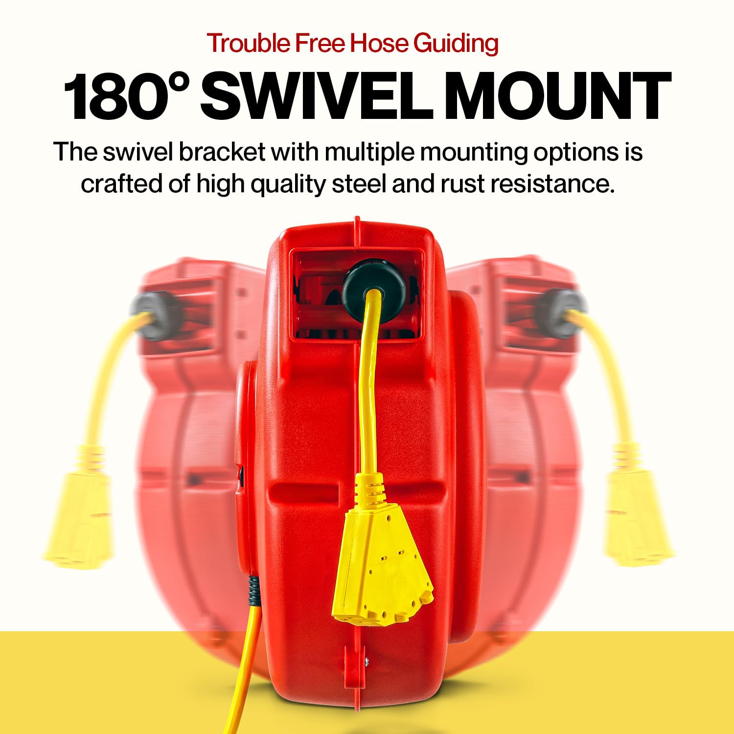 ReelWorks Extension Cord Reel Retractable 12AWG x 65' Foot 3C/SJT Heavy Duty Commercial Cable Triple Tap Connector Power 15A 125VAC 1875W