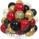 Red Black and Gold Balloons, 60Pcs 12 Inch Red Black Party Balloon with Confetti Balloons for Birthday Gender Reveal Wedding New Year Christmas Party Decoration