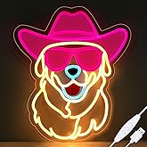 Retisee Golden Retriever Neon Sign Wall Decor Wearing Glasses Dog with Cowboy Hat LED Neon Light Dimmable Pet Animal Sign for Dog Lover Living Room Shop Bar Birthday Party Accessory Birthday Gift