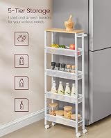 VASAGLE 5-Tier Trolley Kitchen Cart 13 cm Deep Oak Beige White LRC034W09 view 4