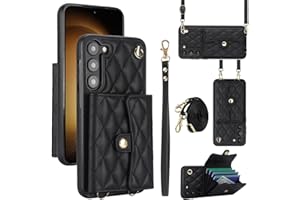 JYYVE for Samsung Galaxy S23 Case 6.1 Inch, Crossbody Purse Wristlet Shoulder Strap Trendy Protective Cover for Galaxy S23 -Black