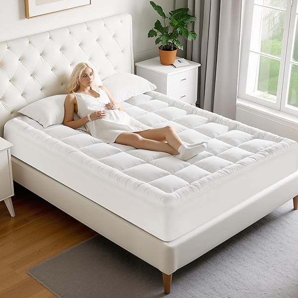 MATBEBY TWIN SIZE MATTRESS PAD – COOLING BREATHABLE MATTRESS TOPPER, QUILTED FITTED MATTRESS PROTECTOR, PILLOW TOP MATTRESS COVER WITH 8-21″ DEEP POCKET, SOFT, MACHINE WASHABLE, WHITE, 39X75 INCHES