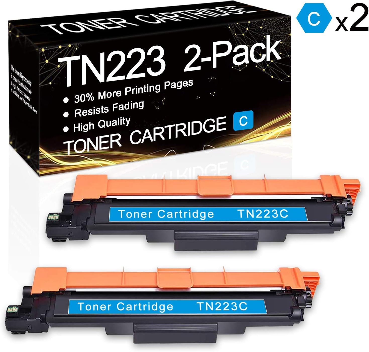 2 Pack TN223 Cyan TN223C Compatible Toner Cartridge Replacement for