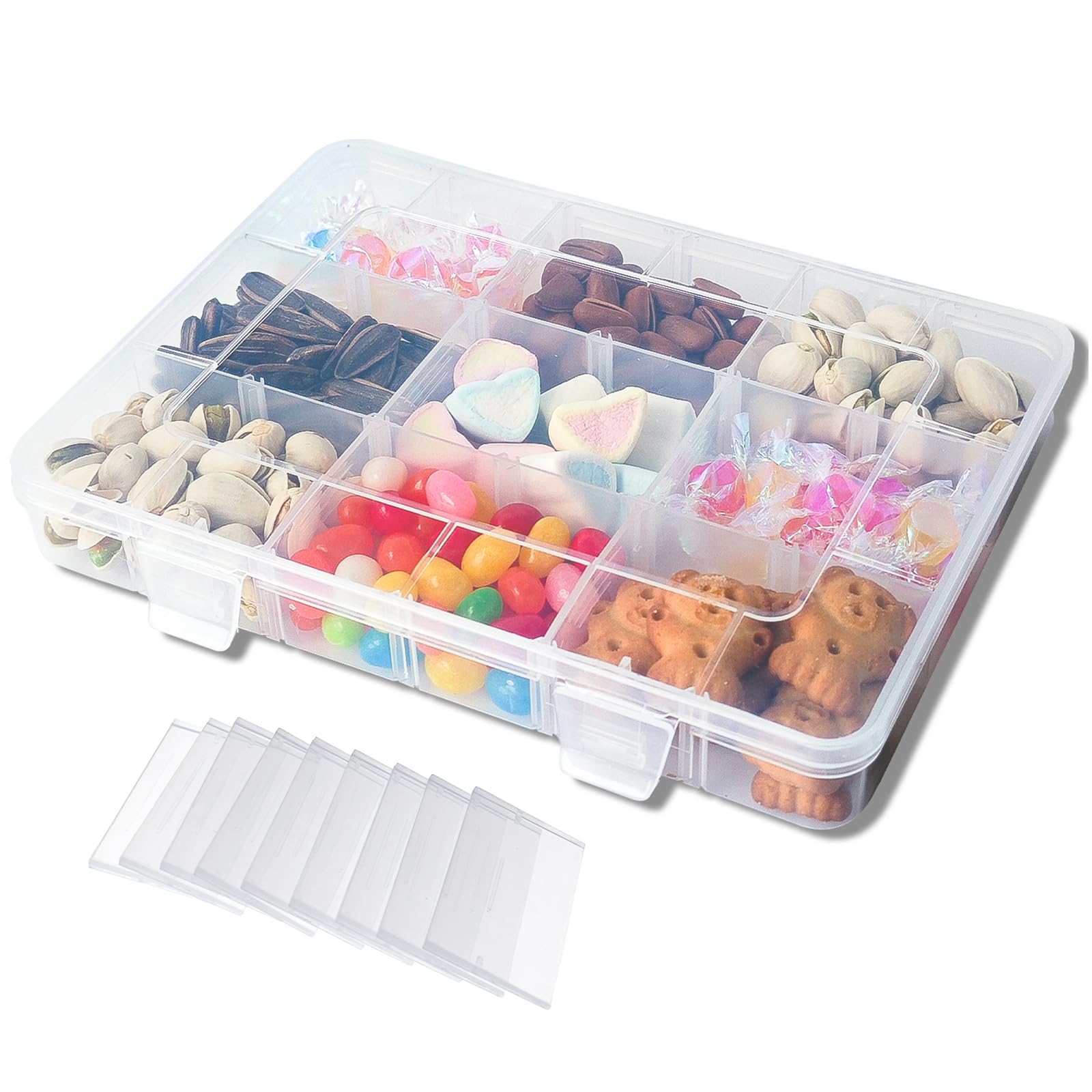 sesameless Snack Box for Kids, Snack Box with 18 Removable Grids Compartments, Multi Plastic Snackle Box Trays with compartment for travel plane (20.1×14.9cm)