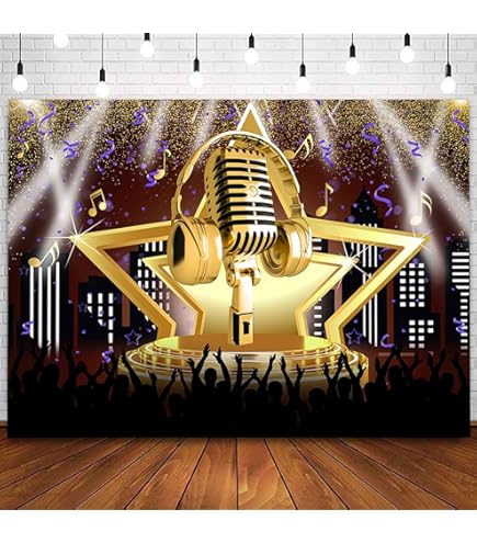 Karaoke-Party-Hintergrund (1,8x1,2 M) – Rock’n’Roll Neon Design, Aus Polyester Für Foto-Hintergründe