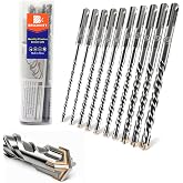 BRSCHNITT SDS Plus Carbide Cross Tip Concrete Drill Bit - 3/16"*2/1/4"*3/5/16"*2/3/8"*2/1/2" SDS-Plus Hammer Drill Set for Concrete, Brick, Stone &amp; Masonry - 6" Length (10-Piece)