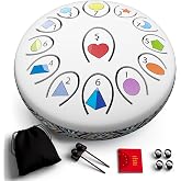 Rain Drum for Outside Garden, Steel Tongue Drum 6.5 Inch 13 Notes, Rain Chime Sound Musical Instrument, UV Printed Notes &amp; Geometric Design, Includes Carry Bag, Mallets &amp; Music Book (White)