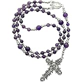 Intercession Amethyst Rose Catholic Rosary – Handcrafted Healing Purple Gemstone Prayer Beads with Silver Crucifix
