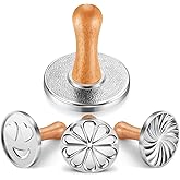 OPPEIN Cookie Stamps, Metal Christmas Cookies Press Cutter Mold with Wooden Handle, Cookie Decorating Supplies for DIY Baking, Cake, Pastry, Christmas (Silver-3*)