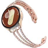 Surace Compatible With Galaxy Watch 7/6/5/4 Band 40mm 44mm, Women's Bling Diamond Rhinestone Link Bracelet for Samsung Watch 7/FE/6/5/4, Rose Gold