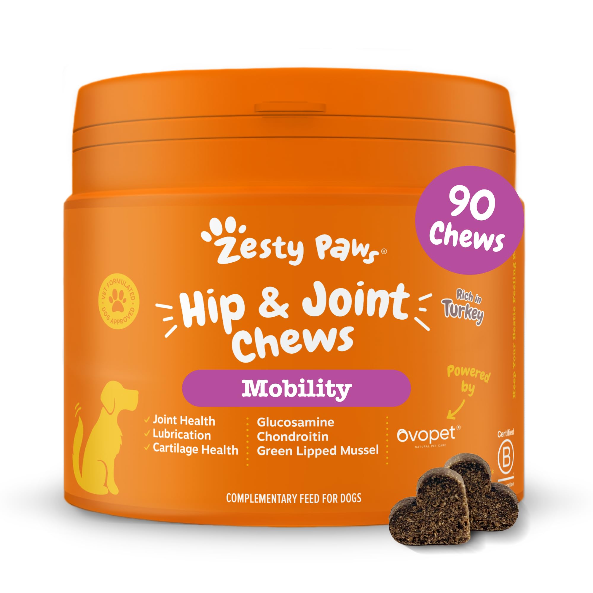 Zesty Paws Hip & Joint Chews for Dogs | Supports Joint Flexibility, Mobility, Healthy Cartilage & Helps Soothe Stiff Joints | With Glucosamine, Chondroitin, Green-Lipped Mussel | Daily Use | 90 Chews