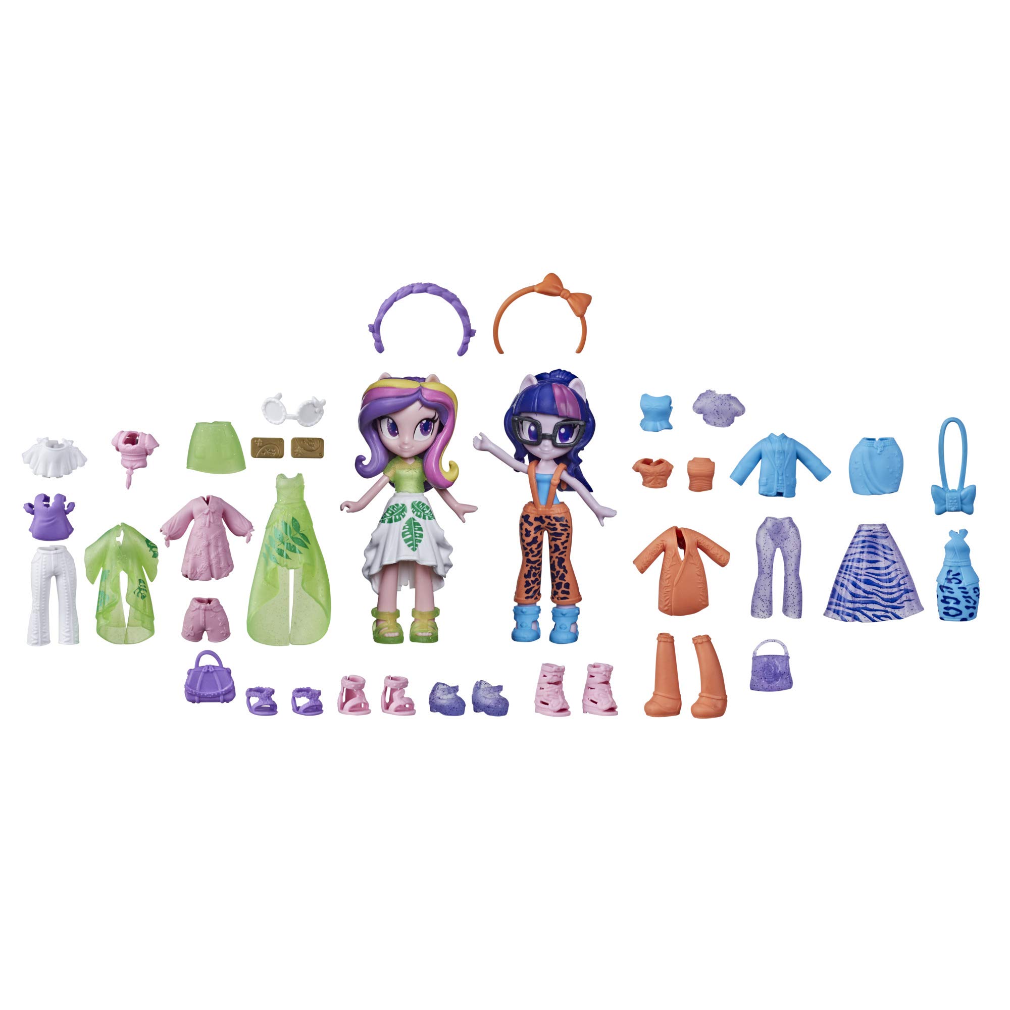 My Little Pony Equestria Girls Fashion Squad Twilight Sparkle and Princess Cadance Mini Doll Set Toy, 40 Fashion Accessories