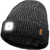 ATNKE LED Lighted Lined Fleece Beanie Hat,USB Rechargeable 4 LED Running Headlamp Cap with Light Gifts for Men and Women