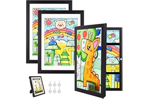 Hipsignal 3 Pack Kids Art Frame, 8.5x11 Artwork Frames Changeable with Stand, Front Opening Picture Frame for Storage & Display Holds 150, for Children Art Projects, Drawings, Black