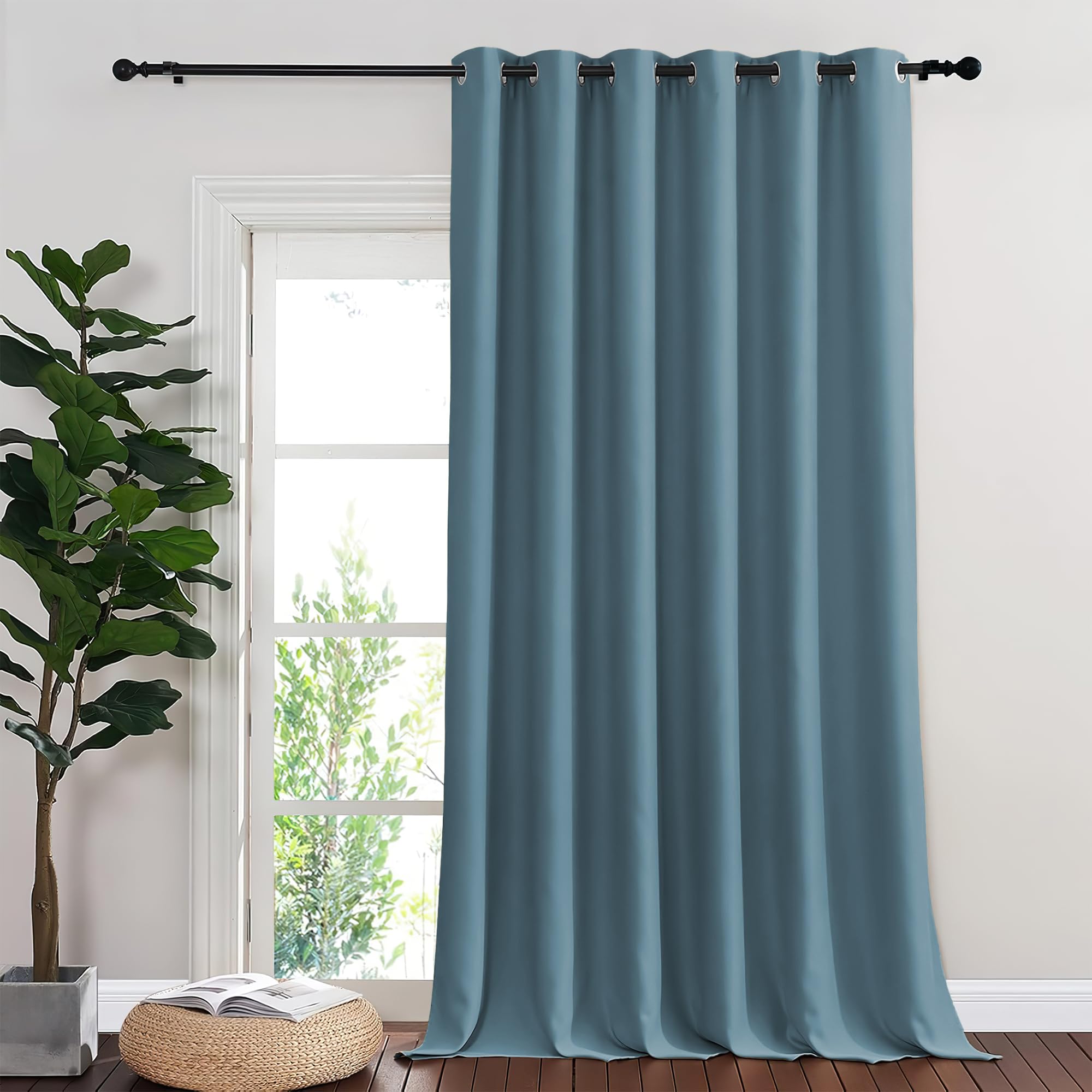 NICETOWN Blackout Curtains & Drapes - Privacy Thermal Efficiency Backdrop Curtains for Bedroom Room Divider Living Room Patio Sliding Glass Door, Wide 80 x Long 144 inch, Smoky Blue, 1 Panel Image
