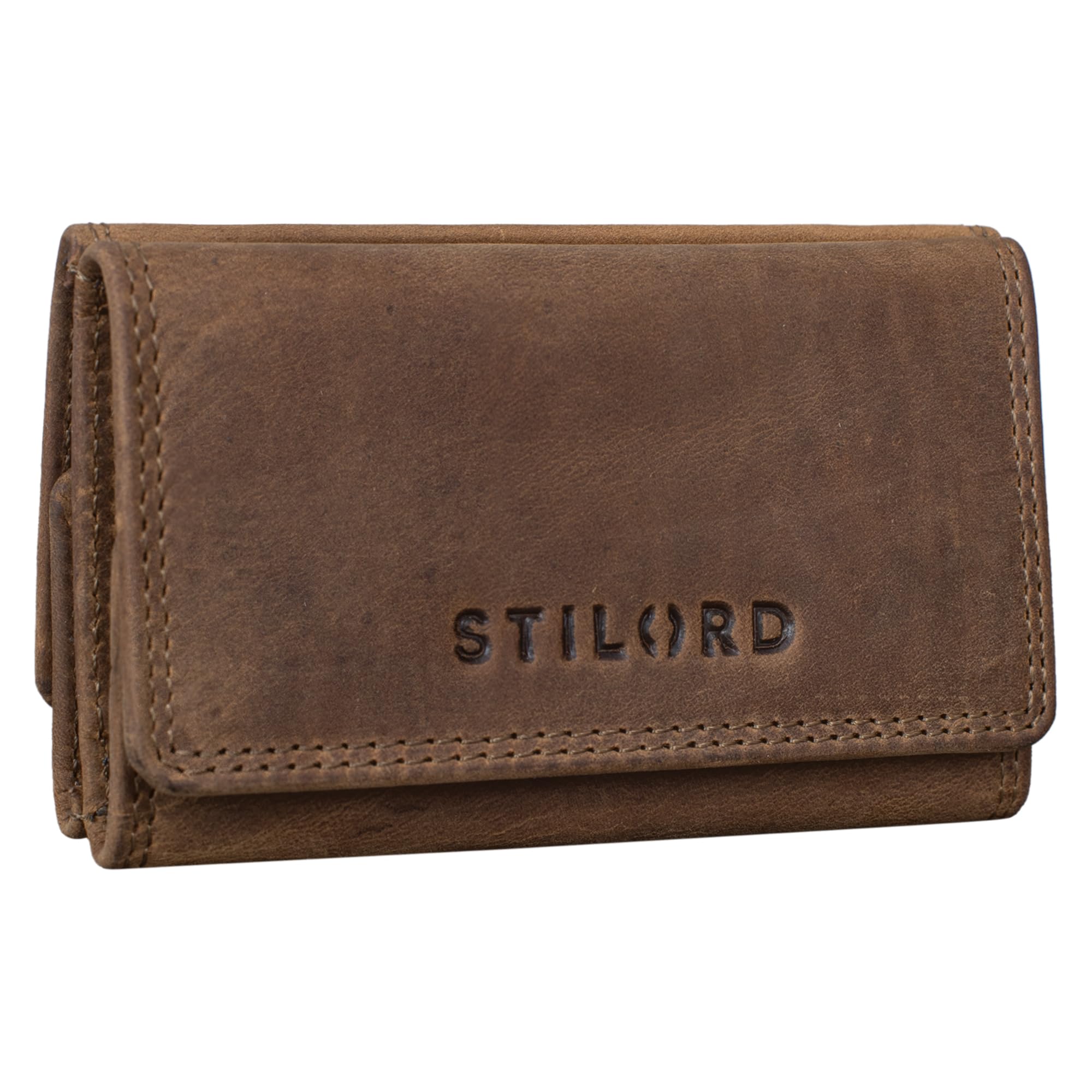 STILORD 'Jean' Large Key Case Leather Vintage Key Wallet Small Card Holder with RFID Blocking Key Organiser with Keyring Genuine Leather, Colour:Middle Brown