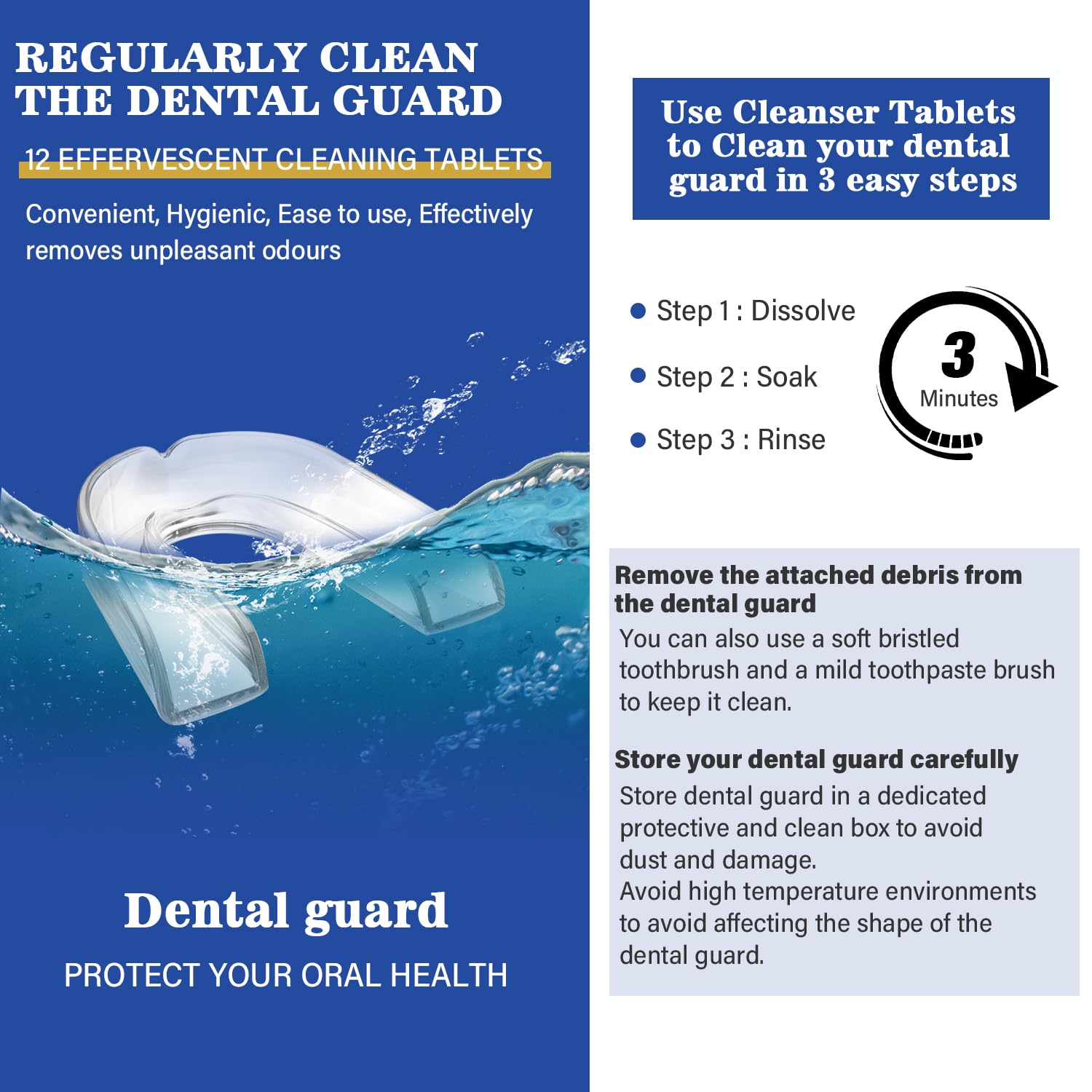 Mouth Guard for Grinding Teeth at Night, Night Guards for Teeth Grinding, Dental Night Guards for Sleep, Comfortable Grinding Guard for Adults with 12 Cleaning Tablets