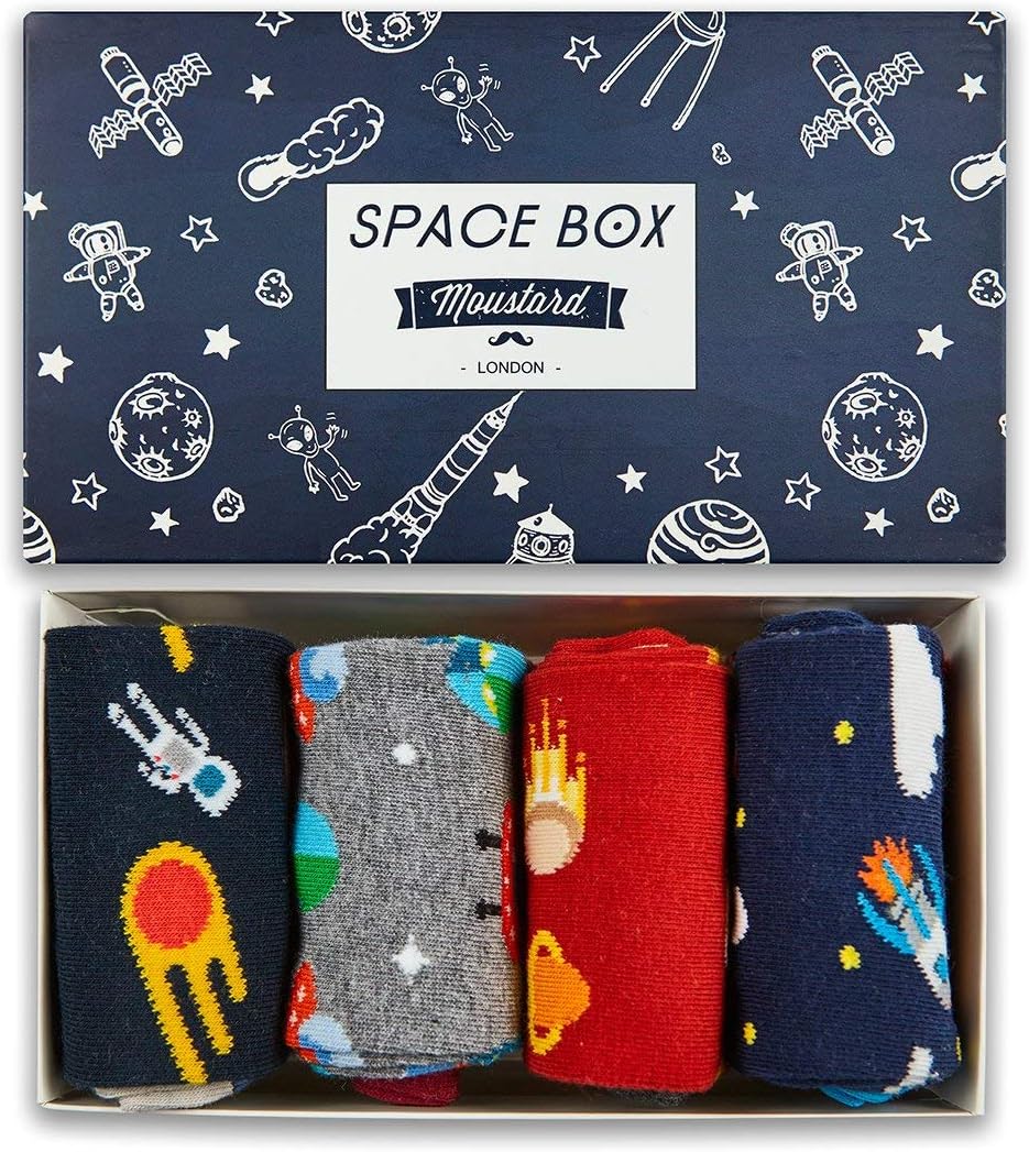 Space Socks Women and Men Gift Box - Cute Crew Socks Alien Planet - Fun Socks for Women and Men - Warm Soft Cotton Pattern Socks