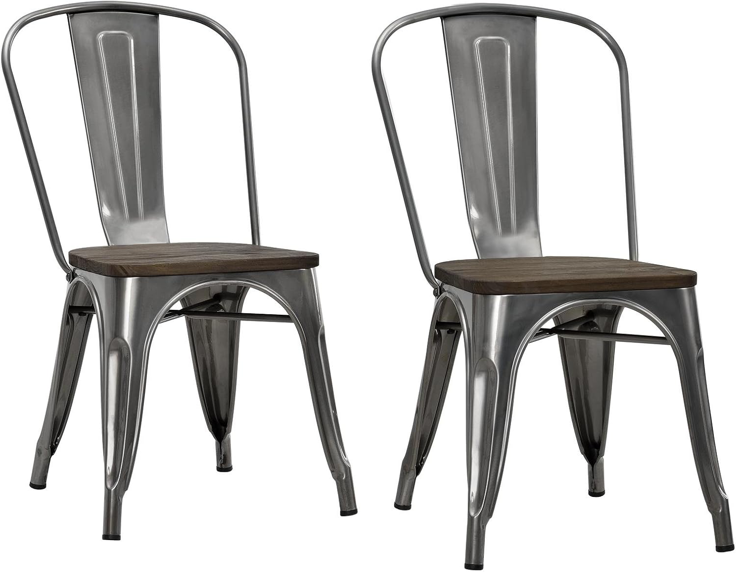 DHP Fusion Metal Dining Chair with Wood Seat, Distressed Metal Finish for Industrial Appeal, Set of two, Antique Gun Metal: Furniture & Decor