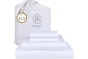 Threadmill Egyptian Cotton Full Size Sheet Set | 100% Certified Egyptian Cotton Sheets for Full Size Bed | Full Bed Sheets Set 16" Deep Pocket | Soft Sateen 4-Piece Cooling Bedding Set | White