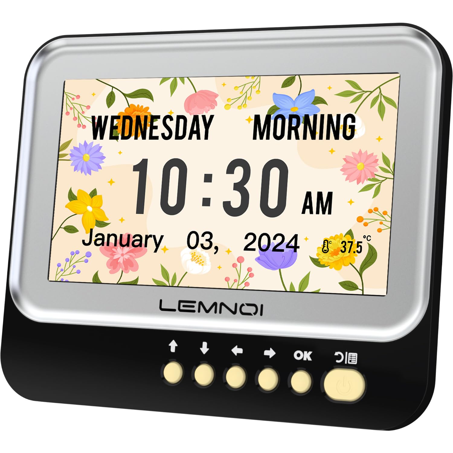 Lemnoi 7 Inches Dementia Clocks,Digital Calendar Day Clock with Day and Date, Alarm Clock for Memory Loss,Alzheimer's,Elderly,15 Alarm &Medication Reminder,Auto DST (black)