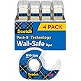Scotch Wall-Safe Tape, 4 Dispensered Rolls, Sticks Securely, Removes Cleanly, Invisible, Designed for Displaying, Photo Safe, 3/4 in x 650 in (4183)