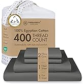 Threadmill Egyptian Cotton Sheets for King Size Bed | 100% Certified Egyptian Cotton King Bed Sheets Set | Snug Fit Elastic Deep Pocket King Sheets Soft, Breathable Solid Sateen | Dark Grey