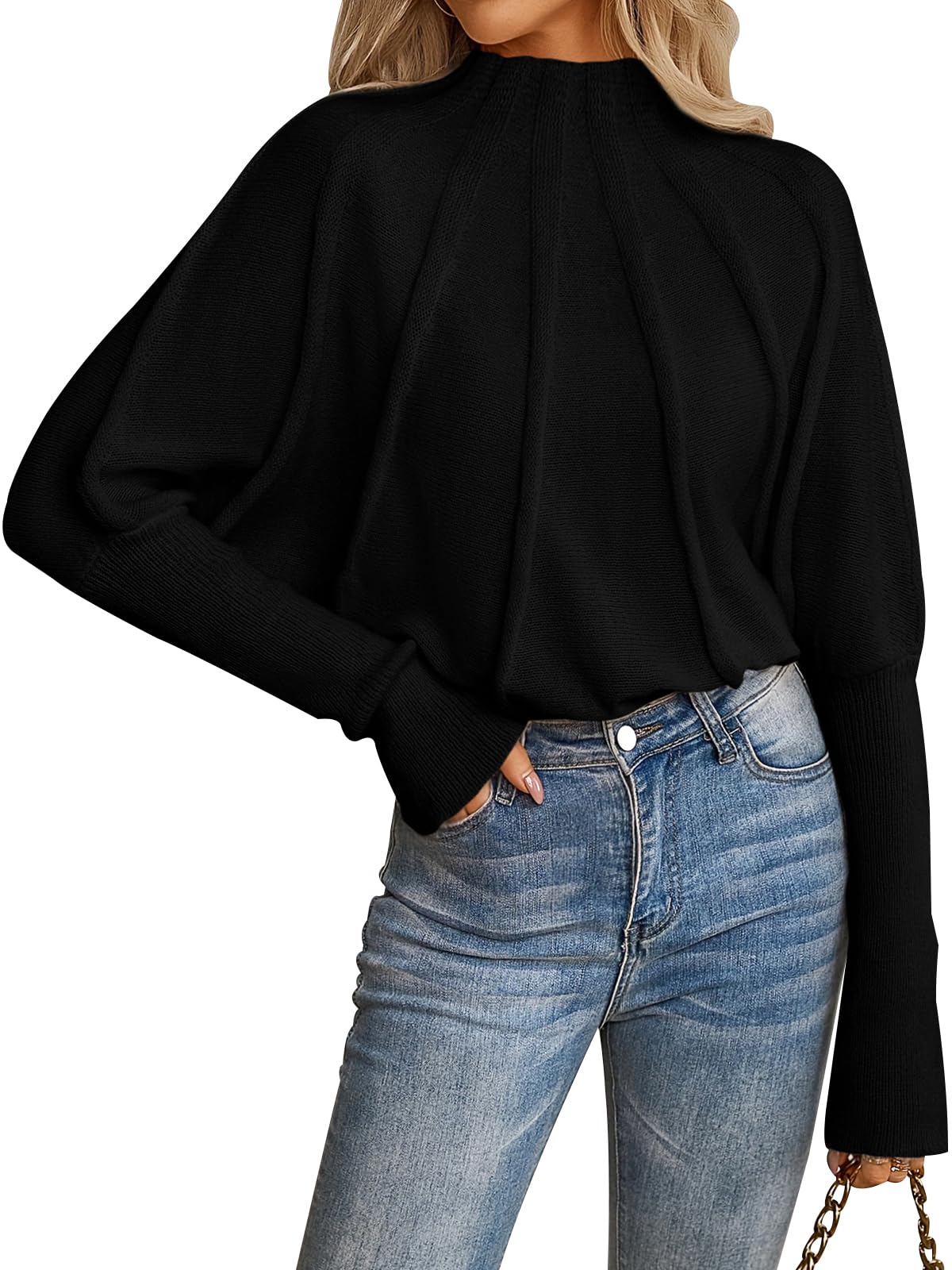 Mock Neck Batwing Sweater