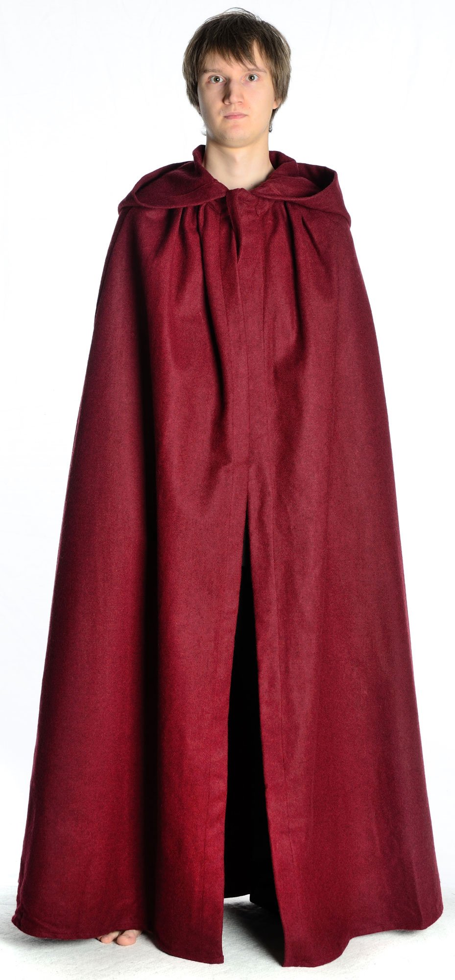 HEMAD Cape Medieval - Felt LARP Cloak Hooded Dark red - Wollen Felt