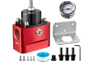 SPBREW Fuel Pressure Regulator 4.5-9PSI Adjustable Pressure Range, 3/8" NPT Bypass Return Fuel Regulator for carburetor with Gauge and Fitting, Red