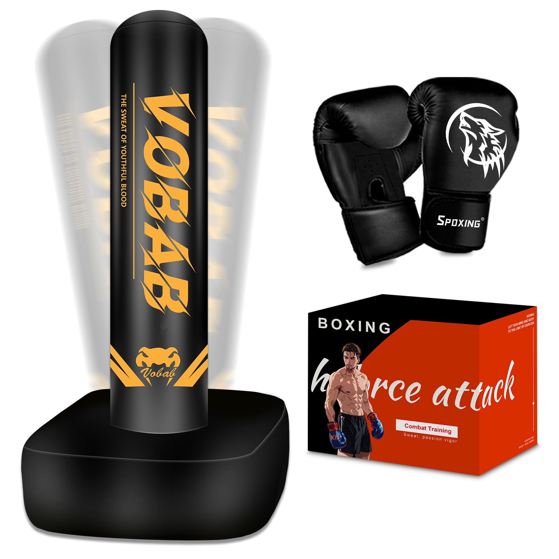 Photo 1 of 70-Inch Freestanding Boxing Punching Bag with Gloves, Standing Kickboxing Bag for Adults & Teens, No Drill Training for MMA, Muay Thai, Karate & Home Fitness