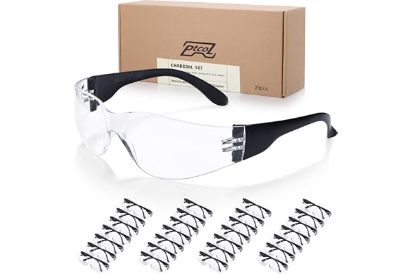 28 Pack Safety Glasses BLACK Frame (Bulk Pack of 24+4) Unisex Clear Anti-Scratch Protective Goggles Impact Resistant Lens Eye