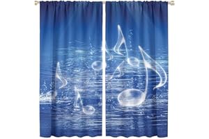 ZHANGWUQIANG123 Music Blackout Windows Curtains, Water Musical Notes Bubbles Dancing Waves Theme Curtains, for Living Room Bedroom W52*L84in
