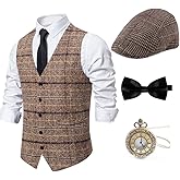 Gionforsy 1920s Mens Costume Gatsby Gangster Vest Fedora Hat Suspenders Bow Tie Costume Accessories Set