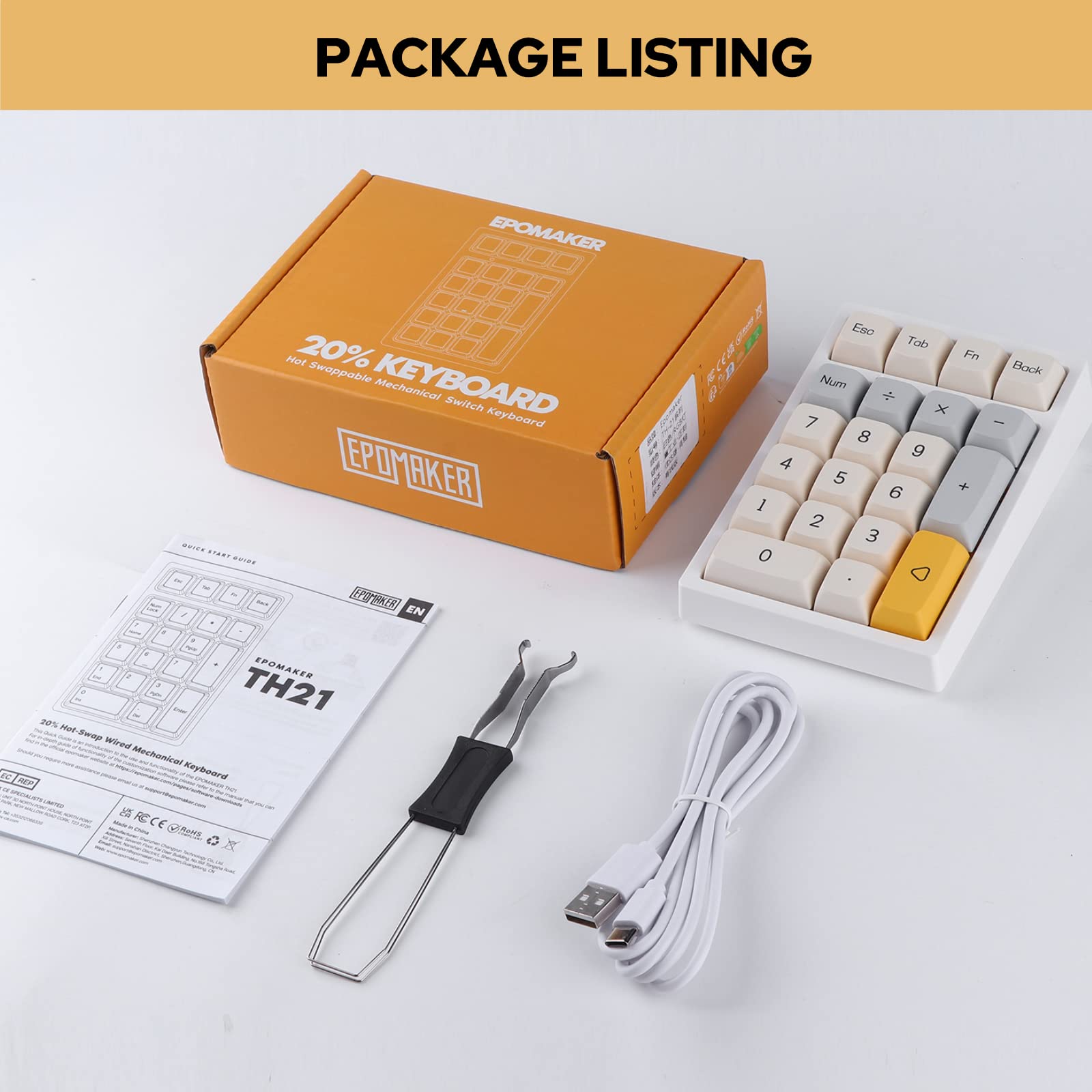 EPOMAKER TH21 21 Keys Hot Swappable Wired Numpad with RGB Backlight, Programmable,XDA Profile PBT Keycaps for Win/Mac(Gateron Brown Switch)