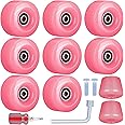 Tanzfrosch 8 Pack Roller Skate Wheels with Bearings Installed and 2 Toe Stoppers for Double Row Skating, Quad Skates and Skateboard Outdoor or Indoor Use, 32mm x 58mm 82A