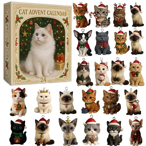 Cat Advent Calendar 2025, 24 Day Cat Ornaments Christmas Countdown Calendar, Cute Kitten Pendant Christmas Tree Ornaments Decoration Countdown Calendars Gifts for Cats Lovers