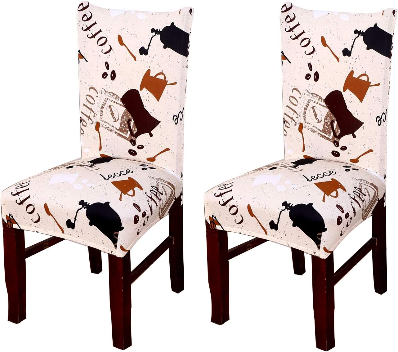 Coverurz Premium Stretch Fit Removable, Washable Spandex Dining Chair Covers, Seat Protector Slipcover for Dining Room, Hotel, Ceremony, Banquet and Wedding and Party (2 Per Set, CCS007_Cream Coffee)