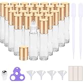 PrettyCare 24 Pack, 10 ml Essential Oil Roller Bottles with Stainless Steel Roller Ball - Refillable Leak-proof Empty Thick Clear Glass Roll on Bottles with Metal Caps for Travel, Perfume