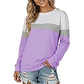 ZENUTA Sweatshirt for Women Color Block & Solid - Cozy Long Sleeve Crewneck Top | Soft Casual Fall Wear White Purple
