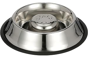 Neater Pet Brands Stainless Steel Slow Feed Bowl - Non-Tip & Non-Skid - Stops Dog Food Gulping, Bloat, Indigestion, and Rapid Eating (1-1/2 Cup)