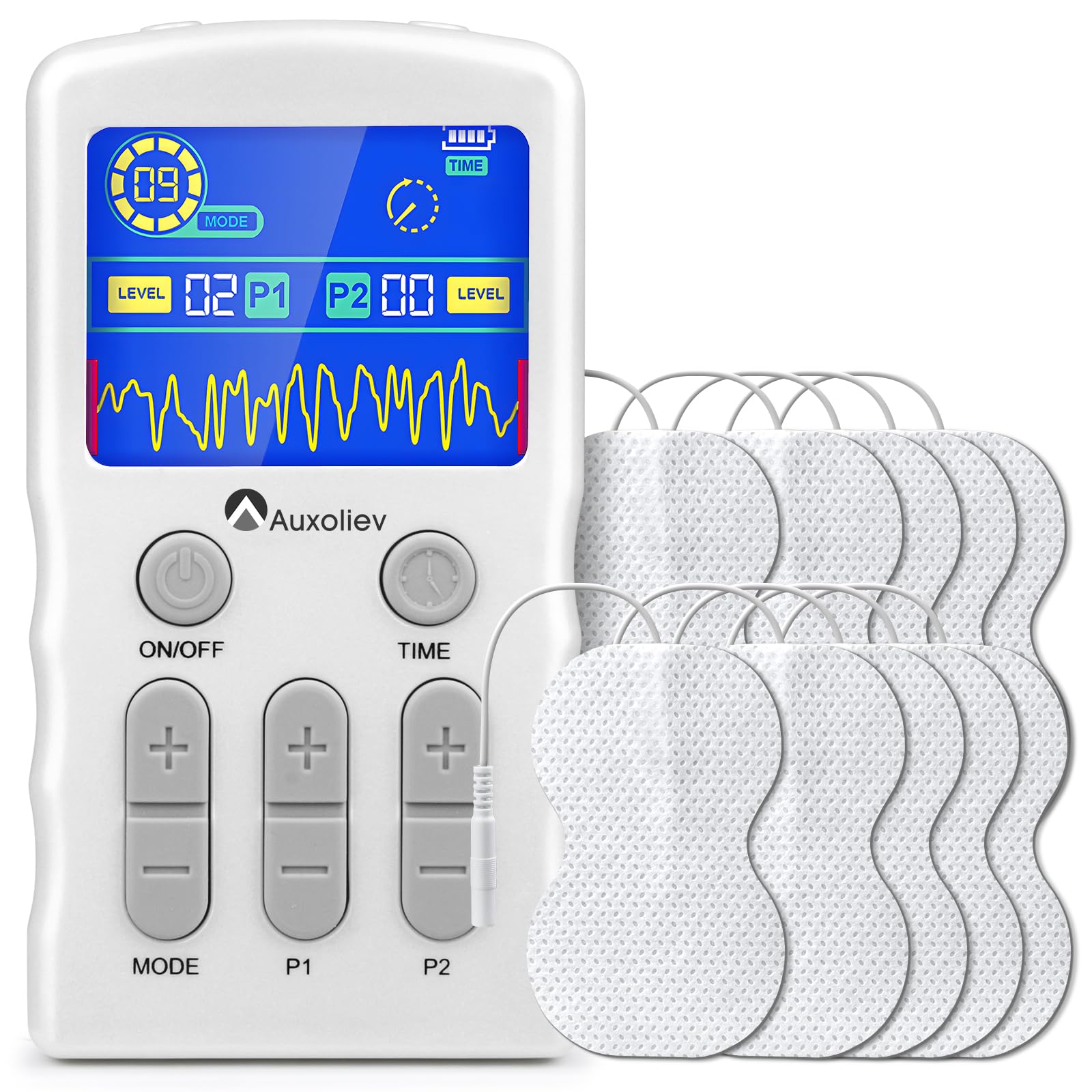 Auxoliev Wirelss TENS Machine for Pain Relief, TENS Unit Muscle Stimulator with 10 Electrode Pads, Rechargeable Muscle Stimulator with 25 Massage Modes 50 Intensity Levels for Relieving Back Pain