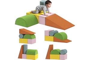 Qaba Climbing Toys for Toddlers, 5-Piece Soft Foam Climbing Blocks Set with Removable Cover, Indoor Activity Play Set for Cra