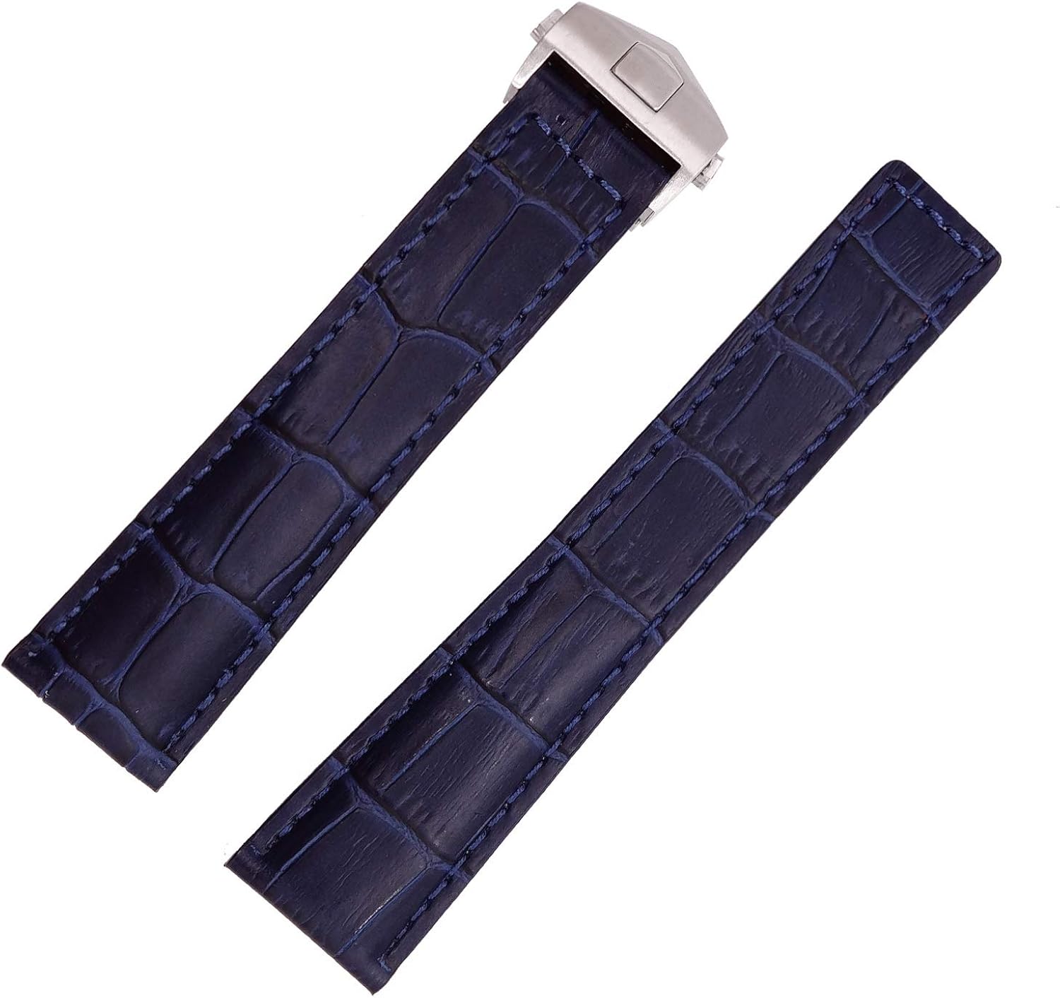 New 20mm 22mm Replacement Genuine Blue Leather Watch Strap Band