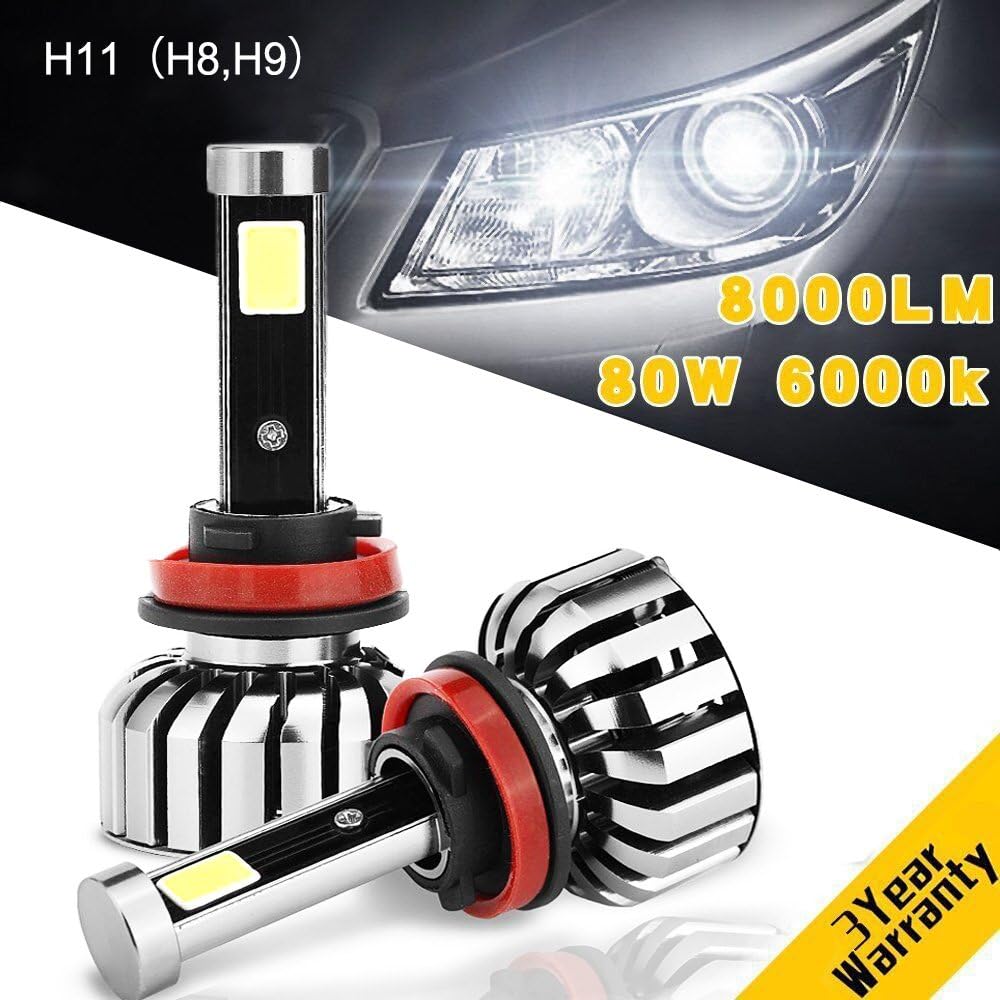 LED Headlight Bulbs H11(H8,H9) Conversion Kit,Leakind N7 Series Plug and Play Crystal Clear Cool White Lamp, 80W,8000Lm,6000K,3 Year Warranty