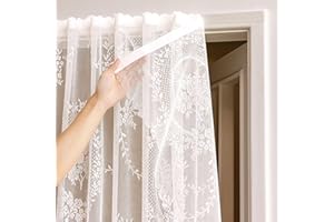 Stick on Sheer Curtains No Drill Self Adhesive White Floral Lace Voile Curtain Decorative Window Net Curtains for Home Living