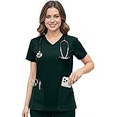 NY Threads Scrub Tops for Women Soft Stretch V-Neck Medical Scrub Top with Pockets