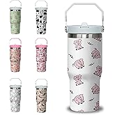 30 oz Cute Pig Tumbler with Handle and Flip Straw, Stainless Steel Insulated Cup with Lid and Straw,Travel Coffee Mug Water Bottle,Christmas Birthday Mothers Day Gifts for Women Animal Lovers