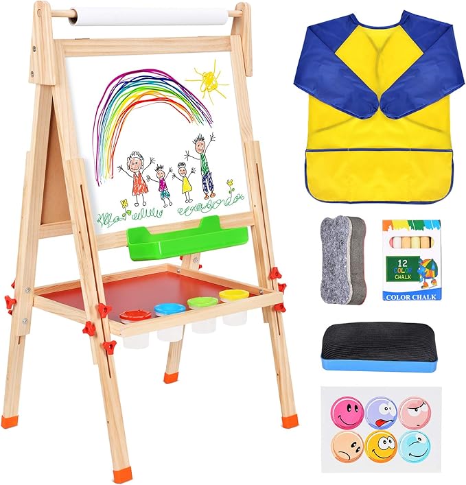 BATTOP Deluxe Wooden Art Easel Kids Double Sided Chalkboard Painting