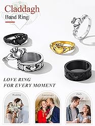 Couple Black Claddagh Rings Irish Love Jewelry for